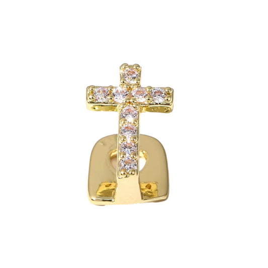 Small Cross Iced Out Teeth Grillz Hip Hop Top & Bottom Grills Dental Mouth Punk Teeth Caps Cosplay Party